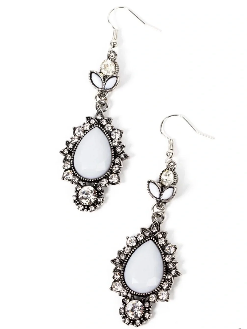 New! Selfie Esteem Vintage-Inspired White Teardrop Rhinestone Dangle Earrings